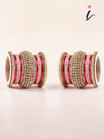 Pink & Gold Bridal Bangles Set for Women Traditional Kundan Stone Studded Wedding Chooda Set of 2 Colored Chakri Shining Bangle Set Festive & Party Wear Jewellery