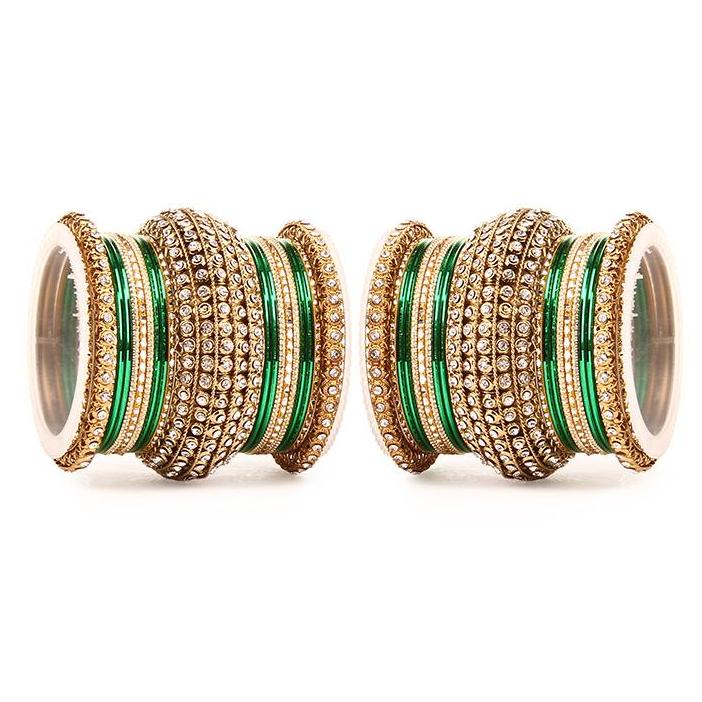 Pink & Gold Bridal Bangles Set for Women Traditional Kundan Stone Studded Wedding Chooda Set of 2 Colored Chakri Shining Bangle Set Festive & Party Wear Jewellery