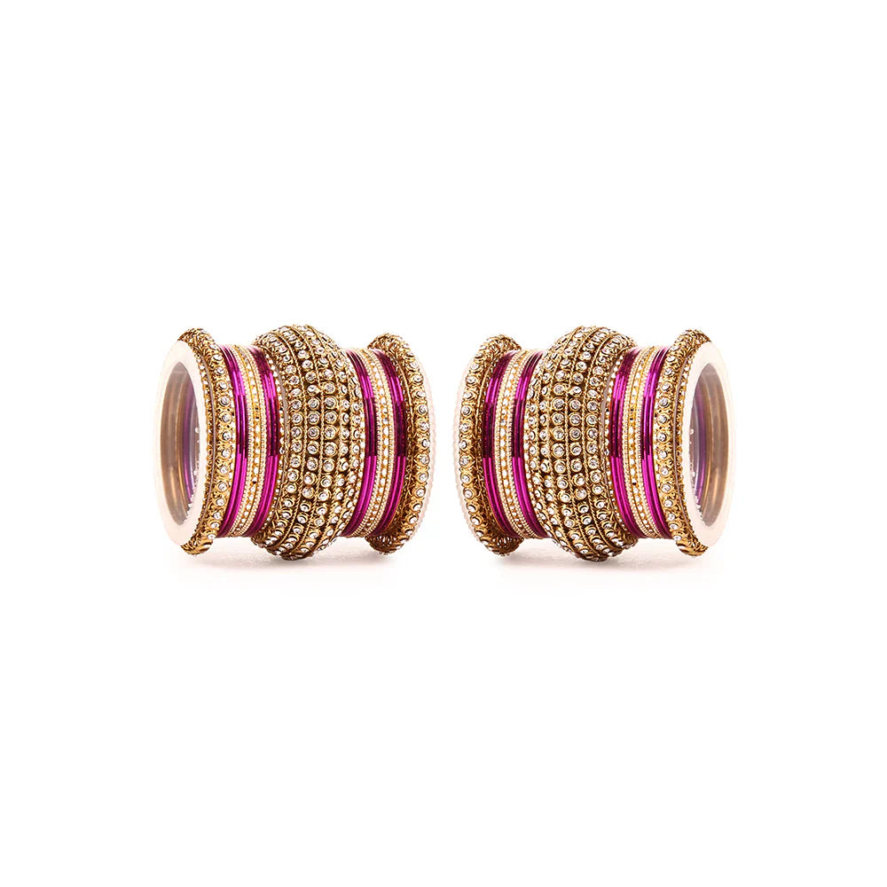 Pink & Gold Bridal Bangles Set for Women Traditional Kundan Stone Studded Wedding Chooda Set of 2 Colored Chakri Shining Bangle Set Festive & Party Wear Jewellery