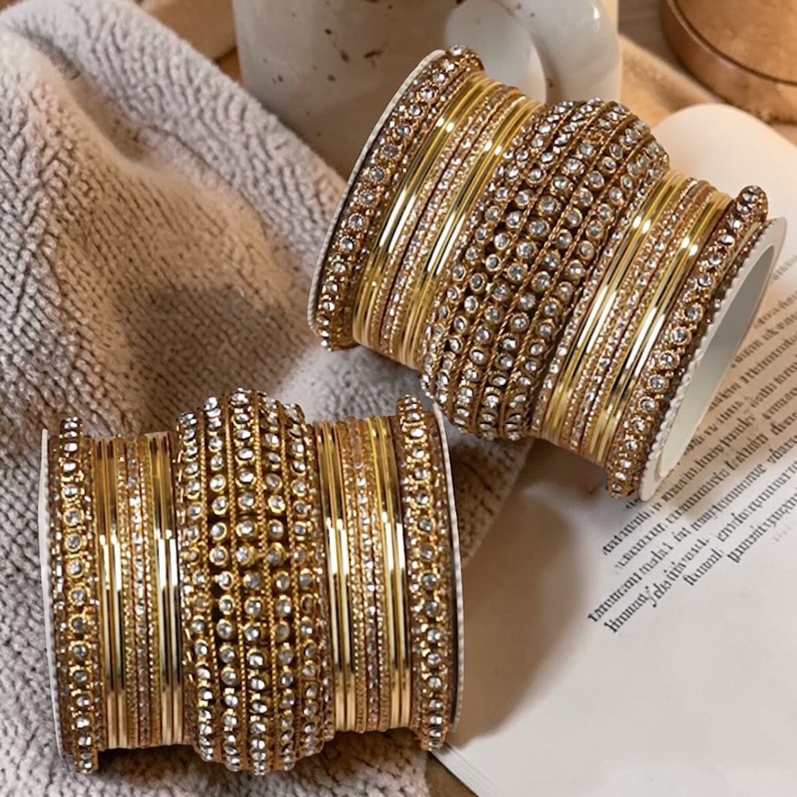 Pink & Gold Bridal Bangles Set for Women Traditional Kundan Stone Studded Wedding Chooda Set of 2 Colored Chakri Shining Bangle Set Festive & Party Wear Jewellery