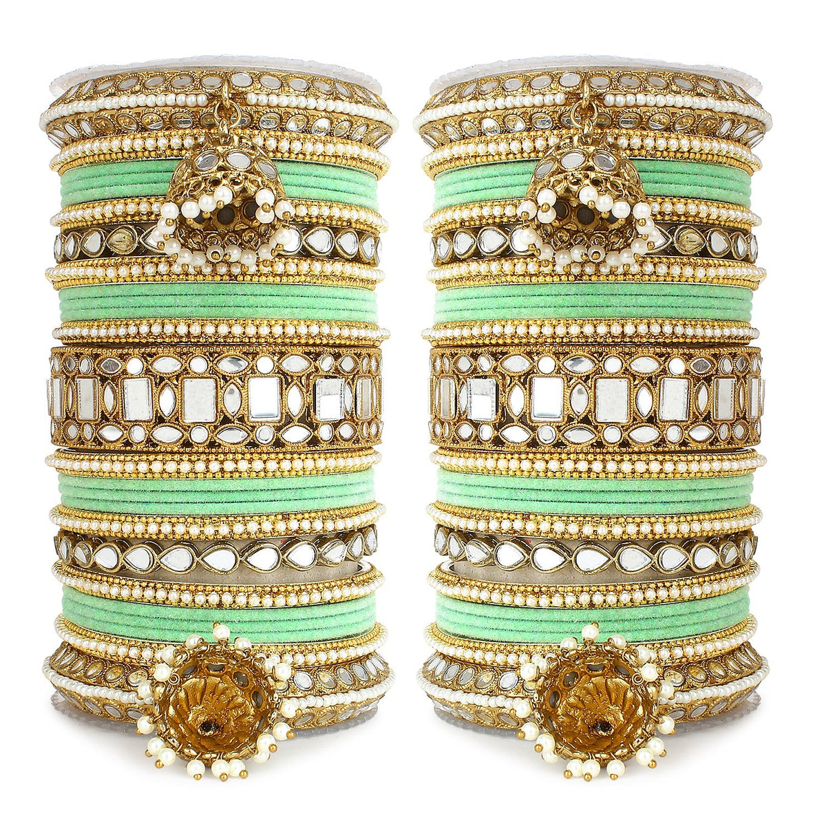 Designer Mirror & Velvet Bridal Bangle Set with Jhumki | Traditional Indian Wedding Chuda Set for Women