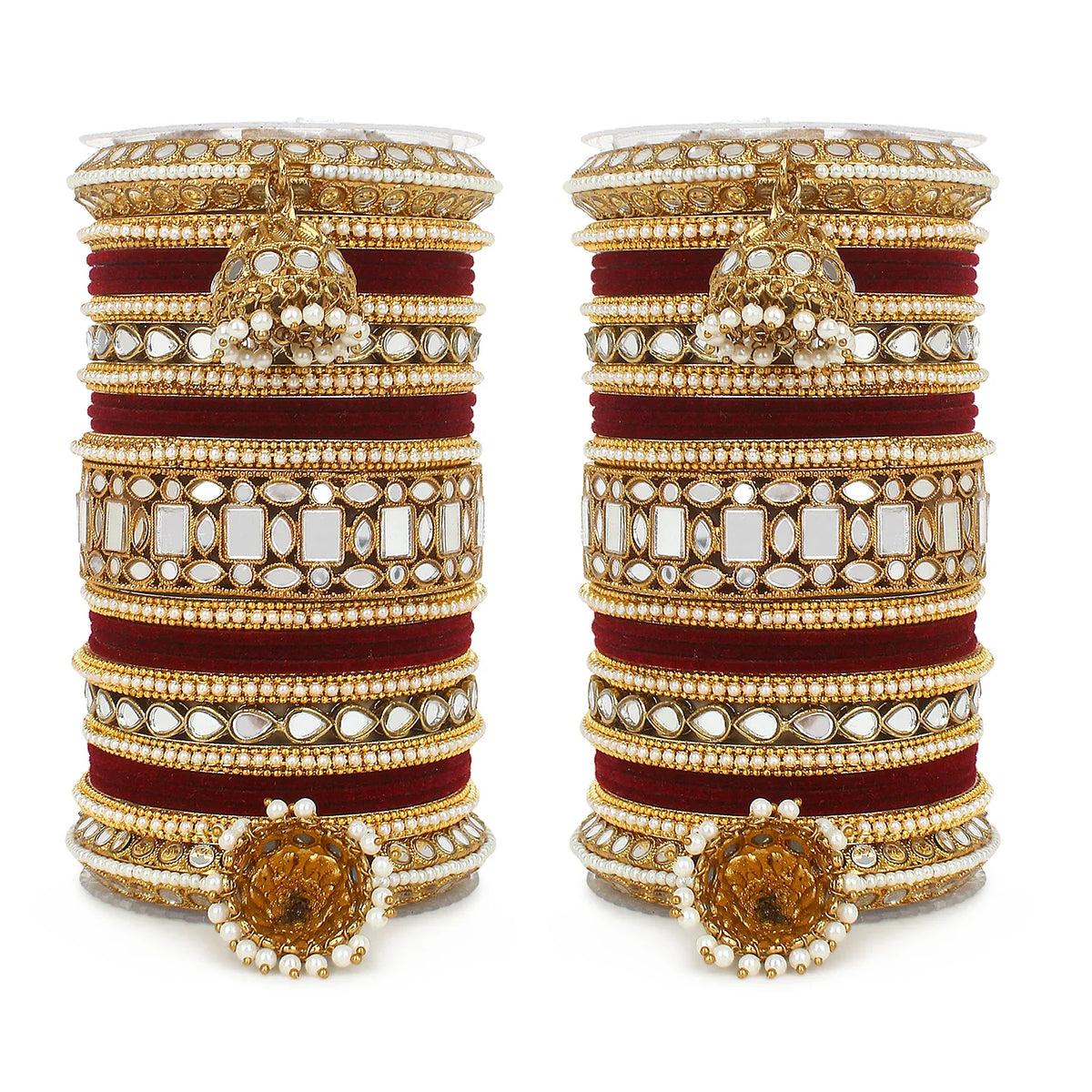Designer Mirror & Velvet Bridal Bangle Set with Jhumki | Traditional Indian Wedding Chuda Set for Women