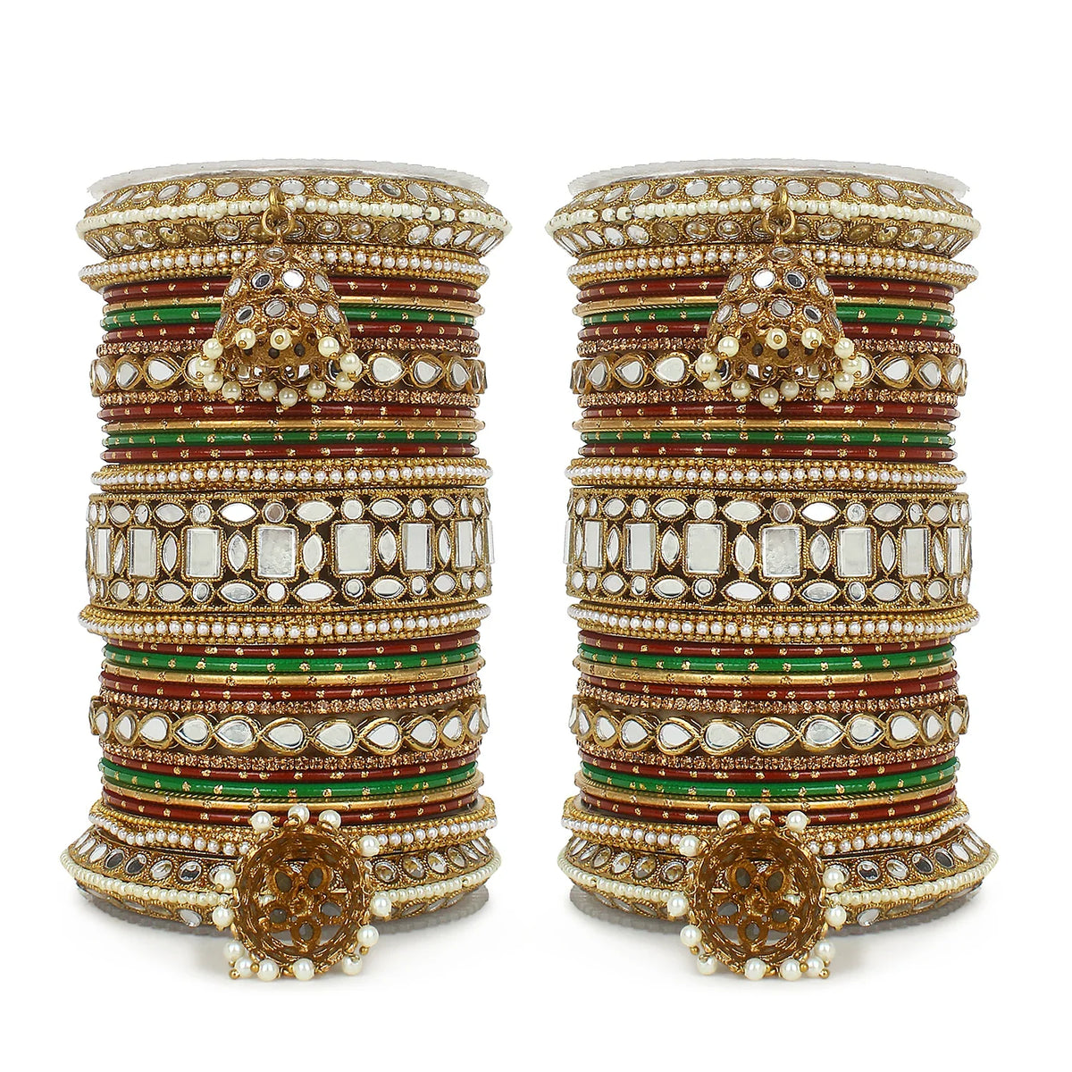 Designer Mirror & Velvet Bridal Bangle Set with Jhumki | Traditional Indian Wedding Chuda Set for Women