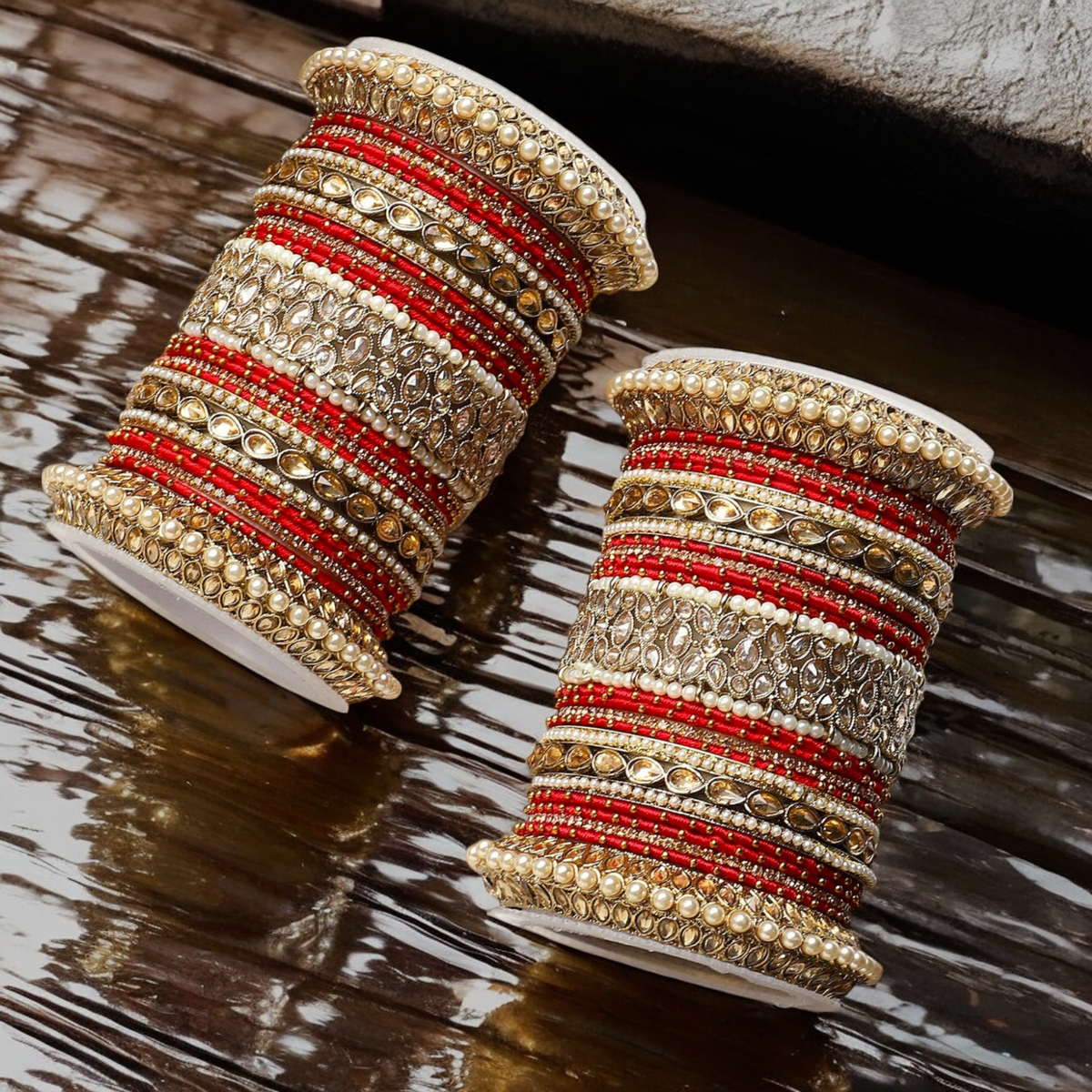 Golden Red CZ Celebrity Bangles Set, AD Bangles Set, Indian Bangles Set, Pakistani Bangles, Bollywood AD Bangles, Celebrity Jewellery