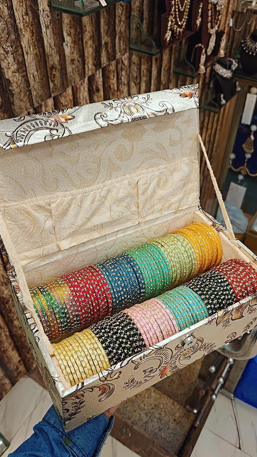 Flower Glass Bangles Combo Box – 12 Colours | 12 Dozen Chudi Set with 2 Roll Flower Print Bangles | Traditional Indian Jewellery