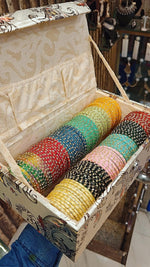 Flower Glass Bangles Combo Box – 12 Colours | 12 Dozen Chudi Set with 2 Roll Flower Print Bangles | Traditional Indian Jewellery