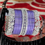 Silver Purple Pakistani Bangles AD Kada Set, Bridal AD Bangles, Wedding Bangles Set, Indian Jewelry