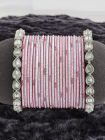 Pink & Silver Kundan Bangle Set, Indian Bangles, Indian Wedding Jewelry, Kundan Jewelry, Pearl Bangle Set, Pakistani Bangle Stack