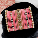 Pink AD Stones, Kundan Velvet Bridal Bangle Set, Pink Bangles Set, Pakistani Bangles Set, Indian Bangles