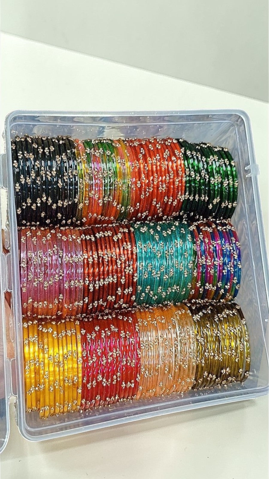 Glass Stone Bangles Combo Set (12 Dozen, 12 Colours Box) | Indian Bangles Set & Jewellery | Richnees Look