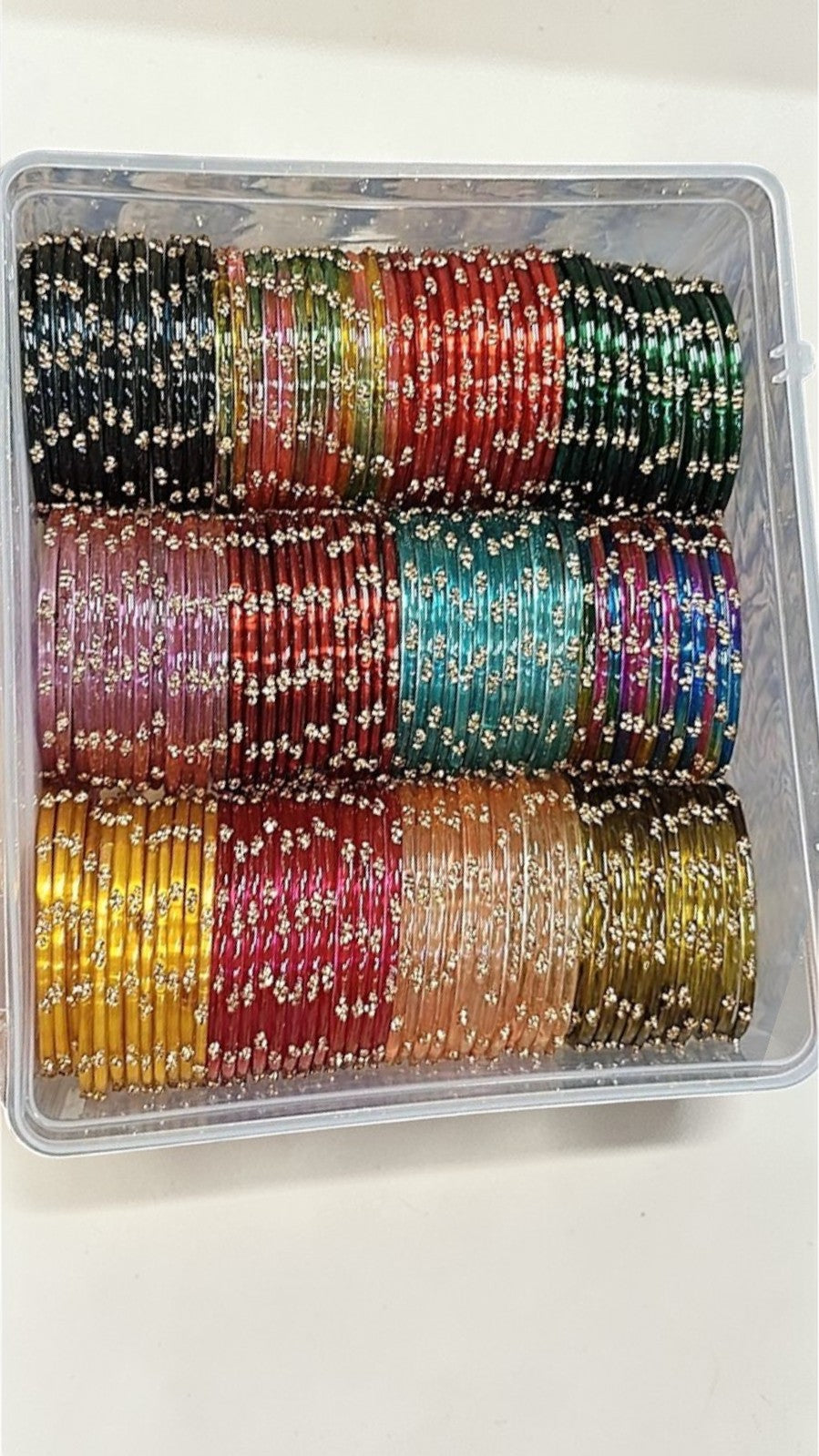 Glass Stone Bangles Combo Set (12 Dozen, 12 Colours Box) | Indian Bangles Set & Jewellery | Richnees Look