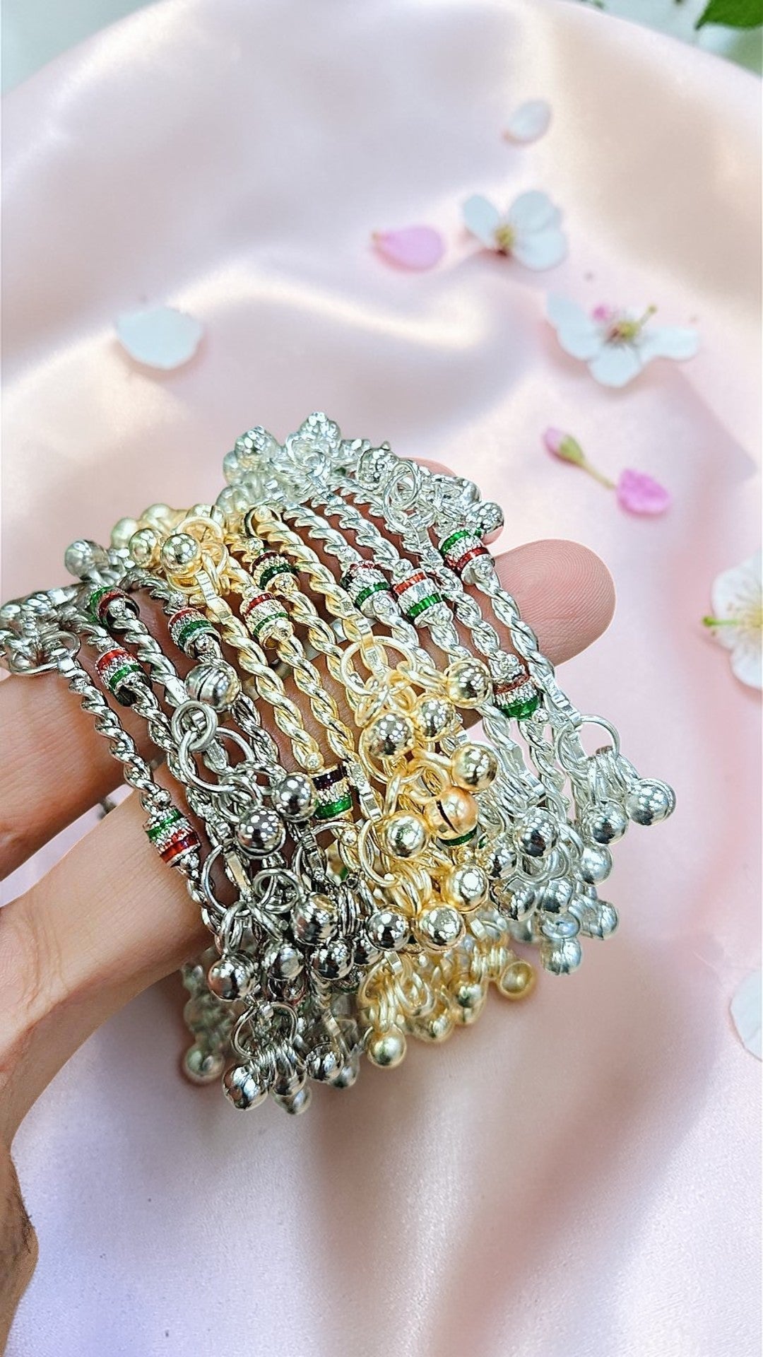 Kashmiri Ghungroo Bangles Set (3 Colors Combo – Silver, Black & Golden) | Premium Glass Bangles | Traditional Indian Ethnic Jewellery Gift Box