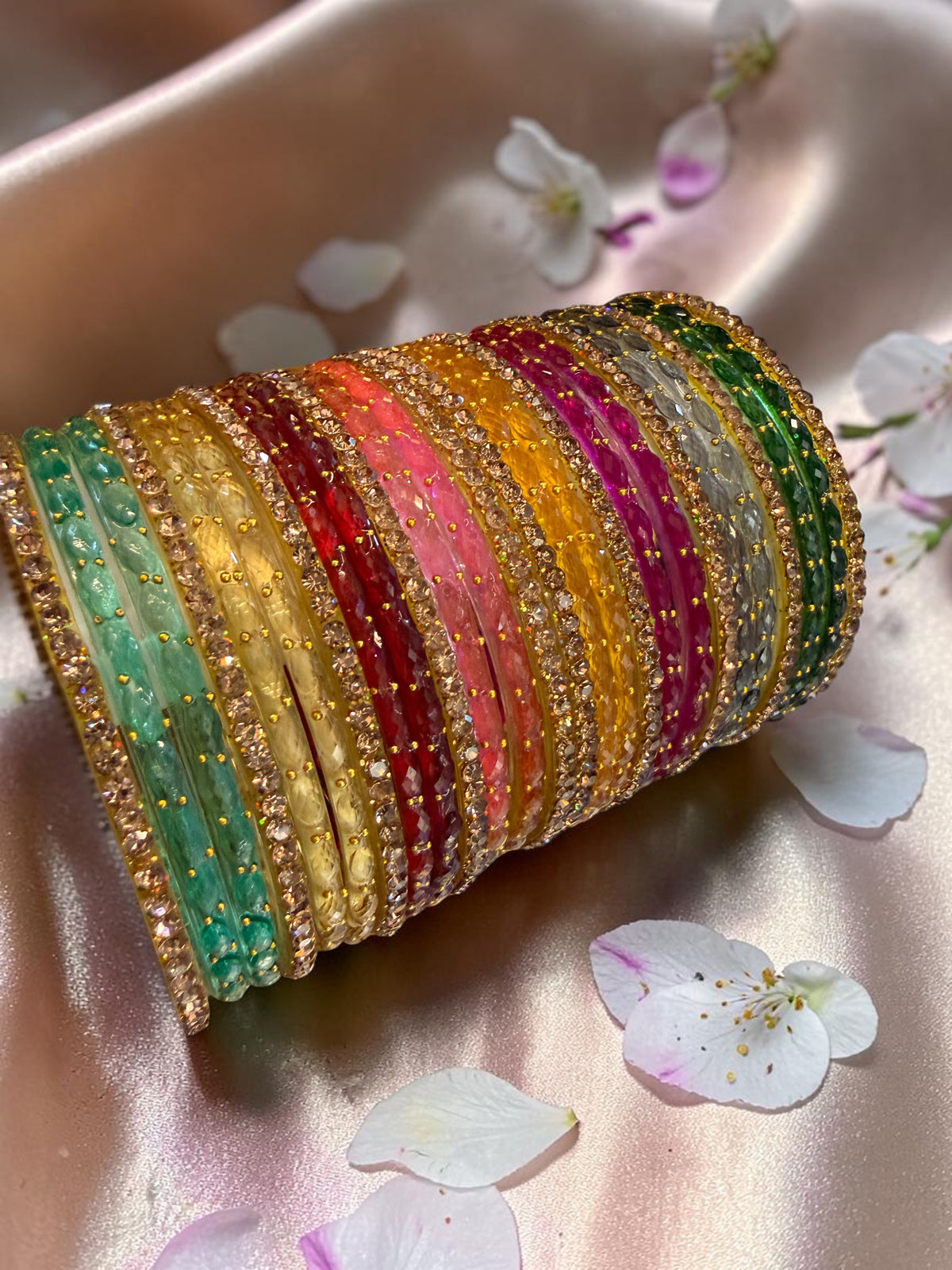 Indian New Glass Gold Stone Bangles with Raindrop Design | Bridal Bangle Set | Traditional Indian Jewellery Bangles Set