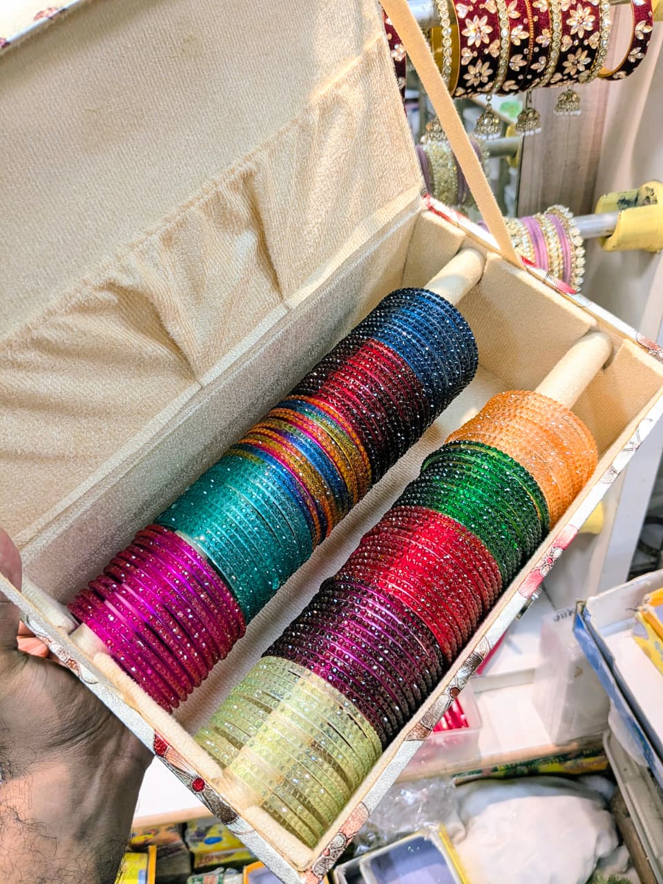 Glass Flower Bangles Combo Set (10 Dozen, 10 Colours Box) | Indian Bangles Set & Jewellery | Richnees Look