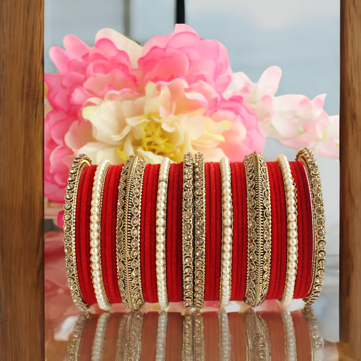 Indian Shadi Pearl Chura Jewellery Set, Shadi Bangles Chura Set