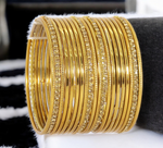 Gold Toned Stone Studded Bridal Bangles Set, Traditional Indian Jewelry, Studded Bangles, Gold Tone Chura Set