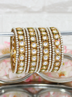 Exquisite Pearl Studded Kundan Bangles Set, Ethnic Jewelry Set, Gold Plated Bridal Jewelry, Wedding Pearl bangles, Kundan Chura Set