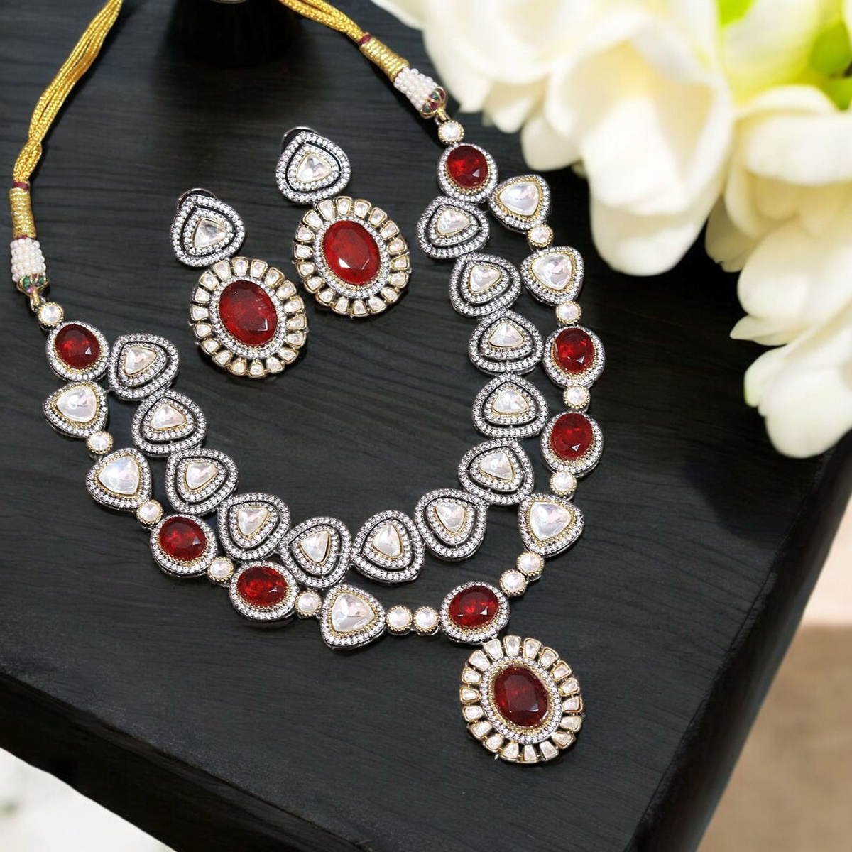 Kundan Bridal Multi Layered Indian Necklace Set, Indian Polki Jewellery, Indian Wedding Jewelry Set