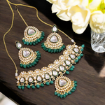 Green Kundan Polki Jewellery Set with Maangtikka, Bridal Jewellery, Indian, Pakistani Wedding, Pearl Kundan Bridal Jewelry Set