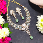 Floral Kundan AD Choker Set, Indian Wedding Jewelry, AD Stones Kundan Necklace Set, Indian Bridal Necklace Set