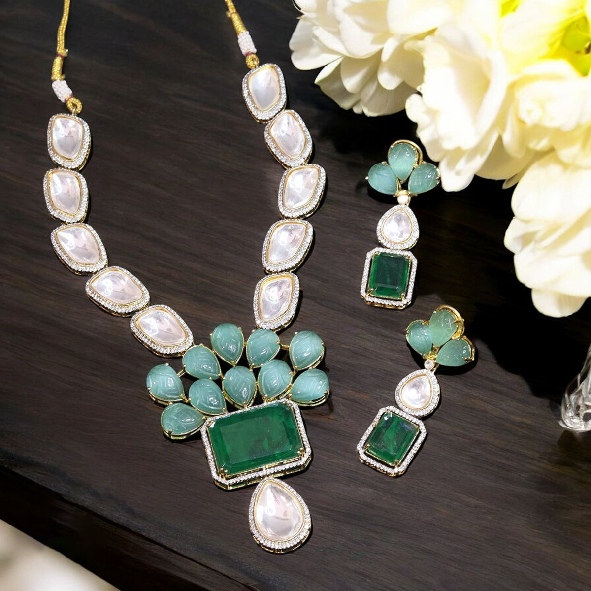 Wedding Polki Stone Necklace Jewellery Set, Polki Neckace Set, Celebrity Inspired Polki Jewellery Set, Indian Jewellery, Bollywood Necklace, Pakistani Jewelry, polki Set