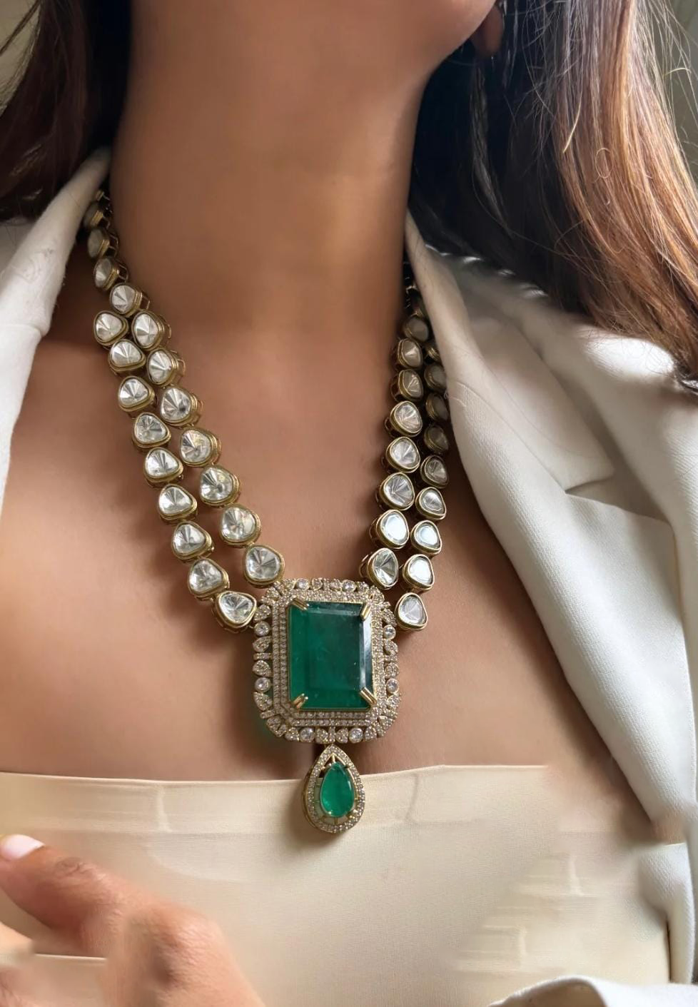 Crystal Celebrities Polki Necklace Earrings Set, Polki Necklace Jewellery, Polki Necklace Set, Indian Necklace, Bollywood Necklace Set