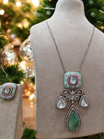 Shimmering Droplet Celebrities Polki Necklace Set. Shimmering Polki Jewellery Set, Polki Earrings Set, Celebrity Polki Necklace Earrings Set, Bollywood Jewellery Set, Indian Polki Set, Pakistani Polki Jewellery