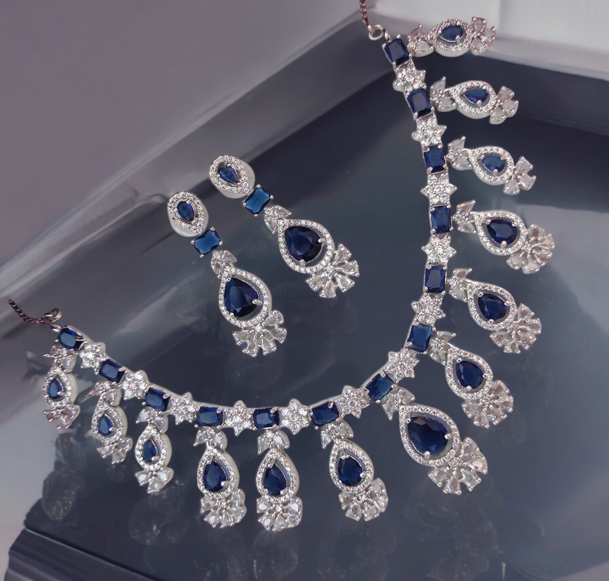 Celebrity CZ Choker Earrings Indian Jewellery Set, Celebrity AD Jewelry Set, CZ Jewellery, Traditional AD Necklace, Wedding Choker Set