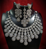 Multilayer Floral American Diamond Choker Jewellery Set, AD Earrings Set, AD Maangtika, CZ Choker Earrings Mangtika Set, Celebrity AD Jewelry, CZ Wedding Choker Set, Indian AD Jewellery