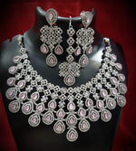 Multilayer Floral American Diamond Choker Jewellery Set, AD Earrings Set, AD Maangtika, CZ Choker Earrings Mangtika Set, Celebrity AD Jewelry, CZ Wedding Choker Set, Indian AD Jewellery