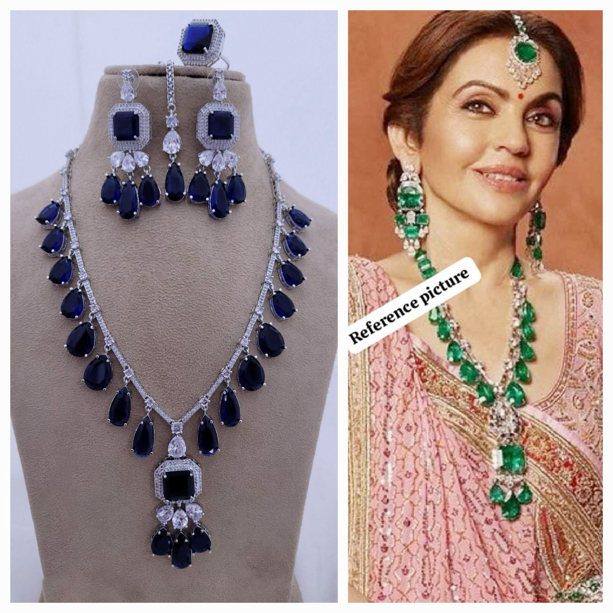 Nita Ambani Inspired Necklace Earrings Maangtika Set
