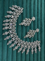 Celebrity American Diamond Leaf Motif Choker Earrings Set, Celebrity CZ Jewellery, AD Jewellery, Bridal CZ Necklace, Wedding Choker Set