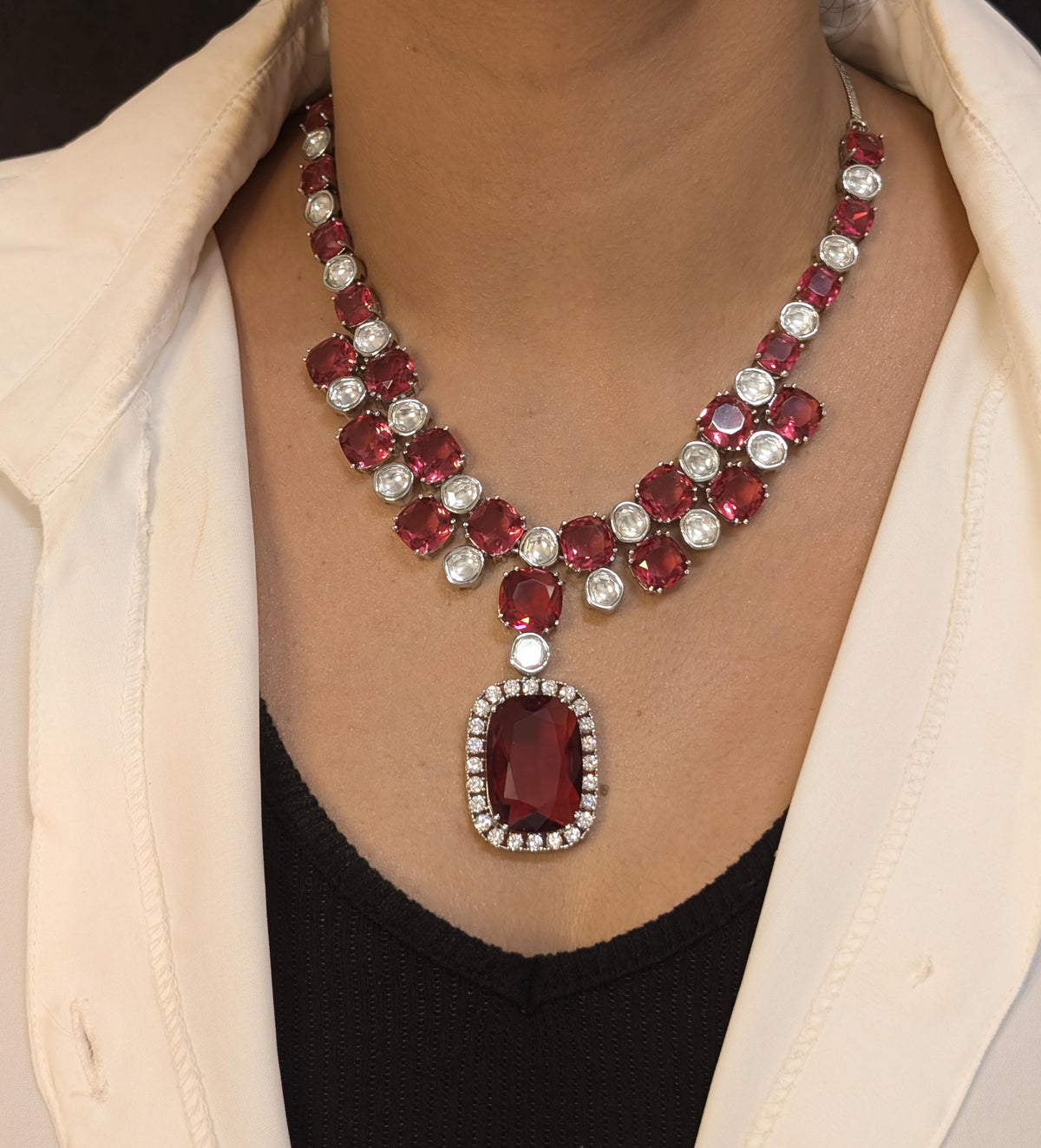 Sparkling Crystals Statement Necklace Jewelry Set, Polki Statement Necklace Set, Wedding Polki Necklace, Indian Jewellery Set, Celebrity Jewelry Set, Bollywood Polki Necklace Set