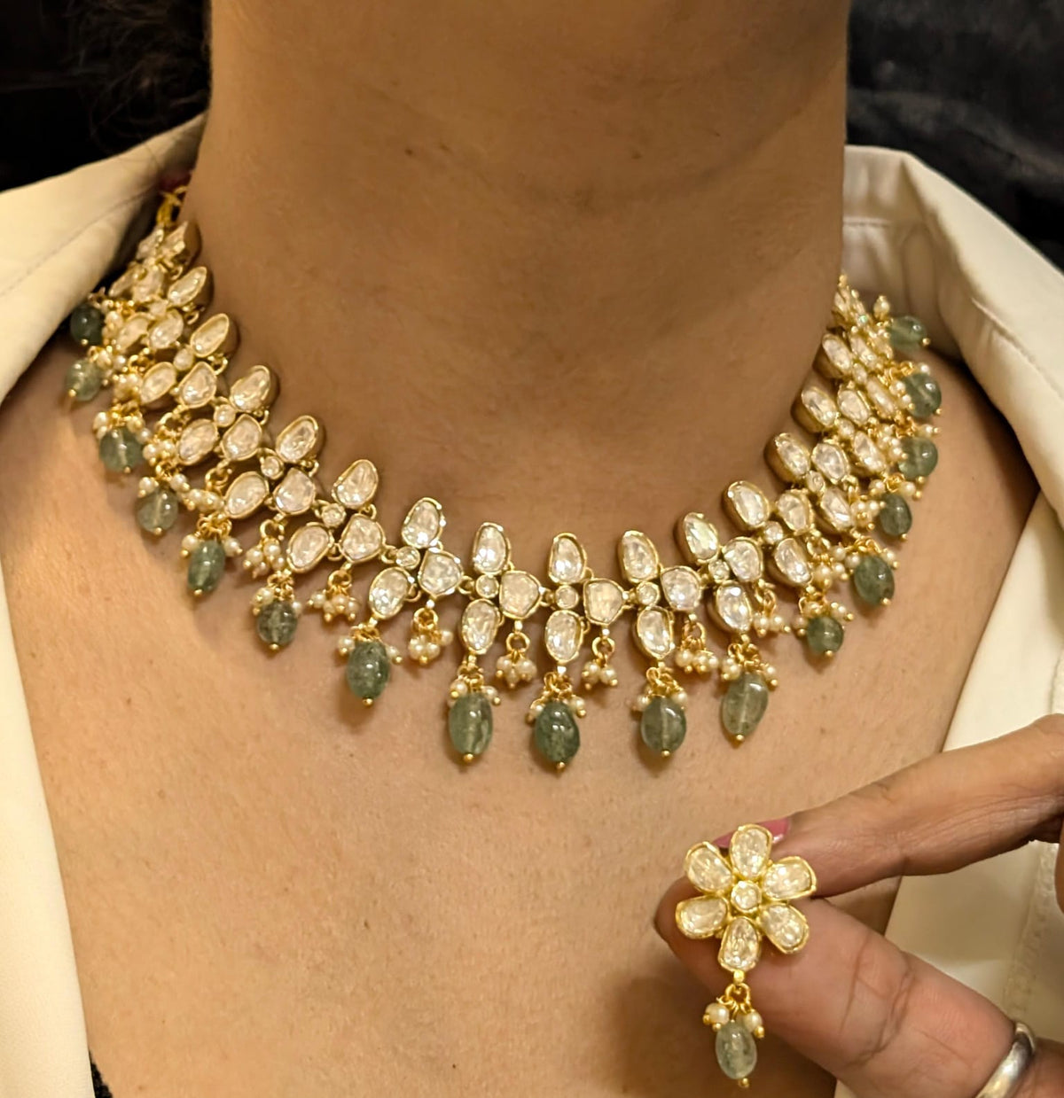 Golden Mehndi Choker Floral Earrings Jewellery Set, Mehndi Choker Set, Wedding Jewellery Set, Celebrity Jewellery Set