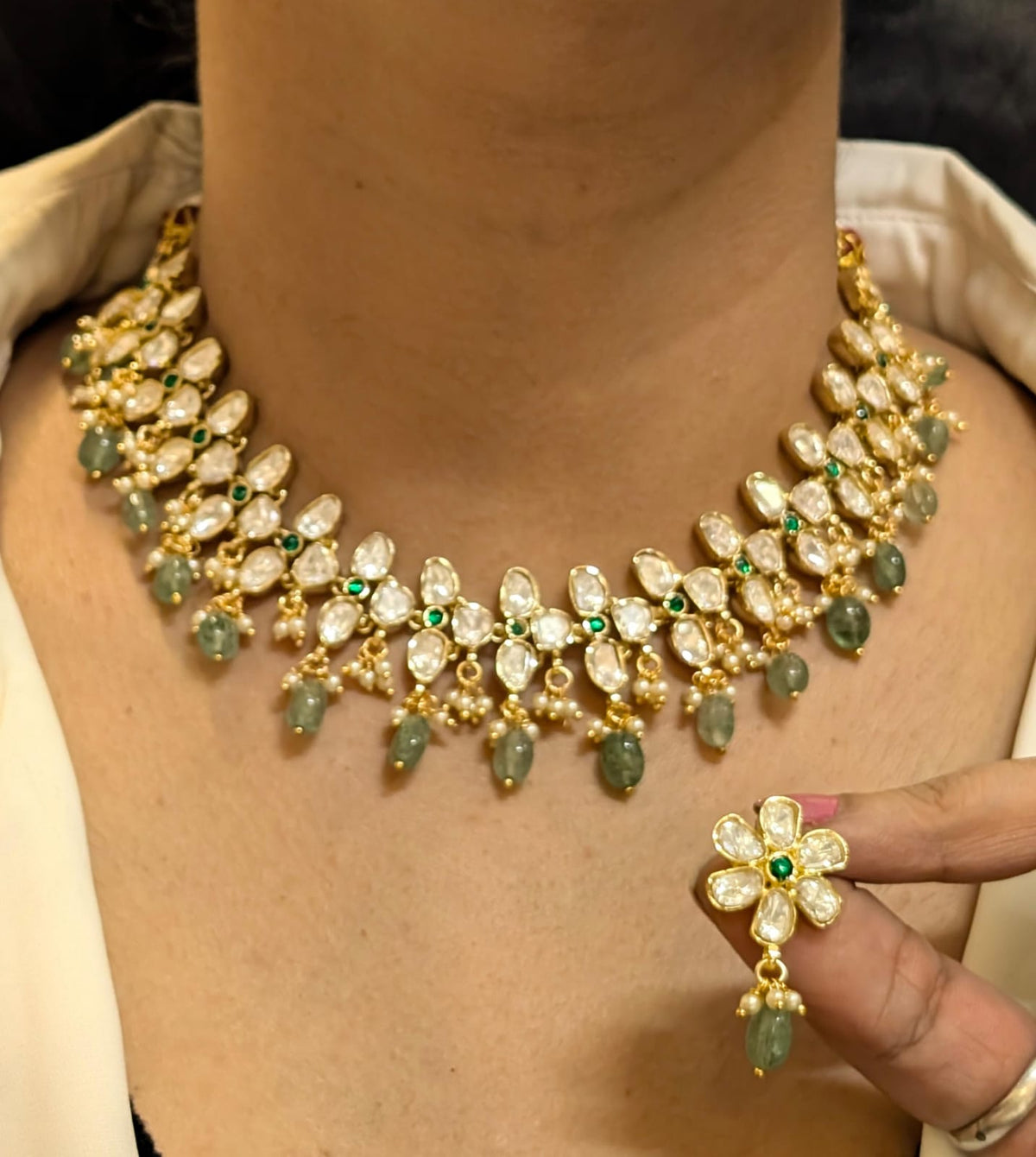 Golden Mehndi Choker Floral Earrings Jewellery Set, Mehndi Choker Set, Wedding Jewellery Set, Celebrity Jewellery Set