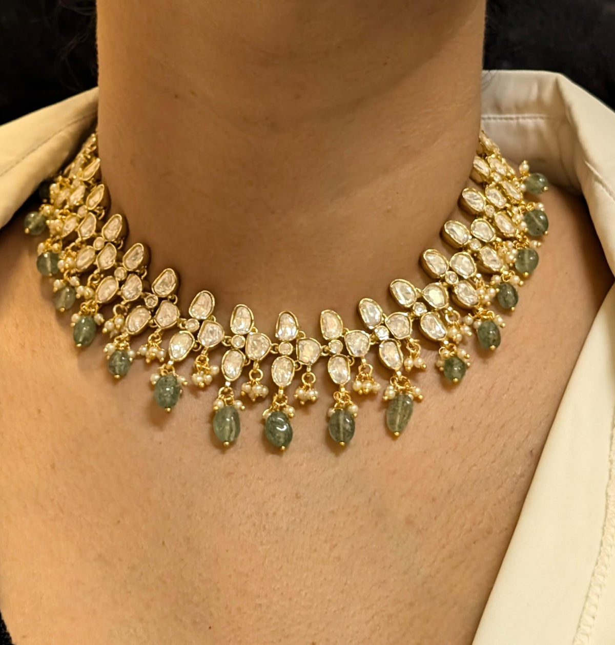 Golden Mehndi Choker Floral Earrings Jewellery Set, Mehndi Choker Set, Wedding Jewellery Set, Celebrity Jewellery Set