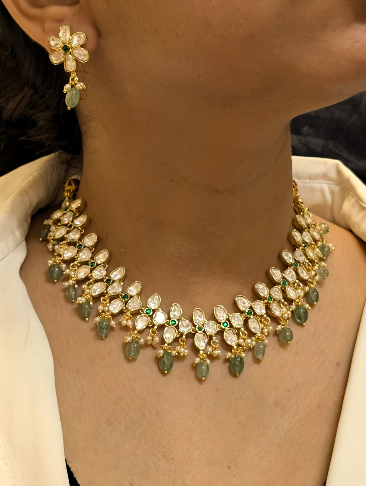 Golden Mehndi Choker Floral Earrings Jewellery Set, Mehndi Choker Set, Wedding Jewellery Set, Celebrity Jewellery Set