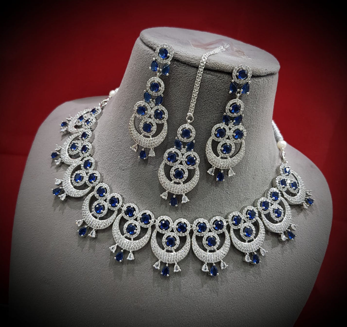 Intricate Circular Luxurious AD Choker Style Necklace Set, Circular CZ Necklace Set, AD Earrings Set, CZ Necklace, Bridal Jewellery
