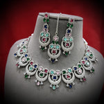 Intricate Circular Luxurious AD Choker Style Necklace Set, Circular CZ Necklace Set, AD Earrings Set, CZ Necklace, Bridal Jewellery