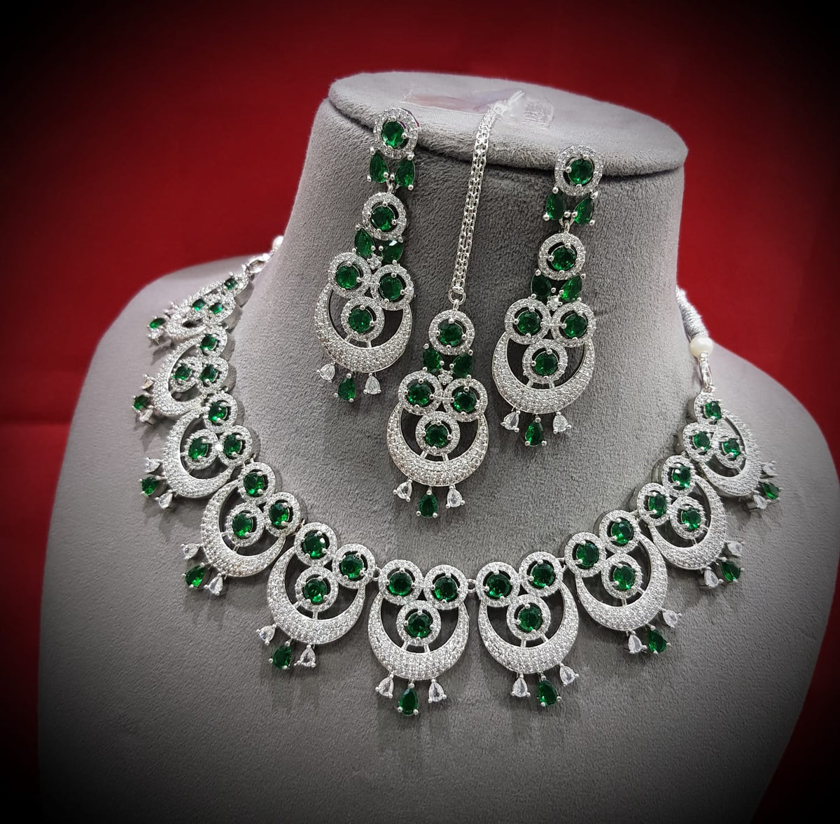 Intricate Circular Luxurious AD Choker Style Necklace Set, Circular CZ Necklace Set, AD Earrings Set, CZ Necklace, Bridal Jewellery