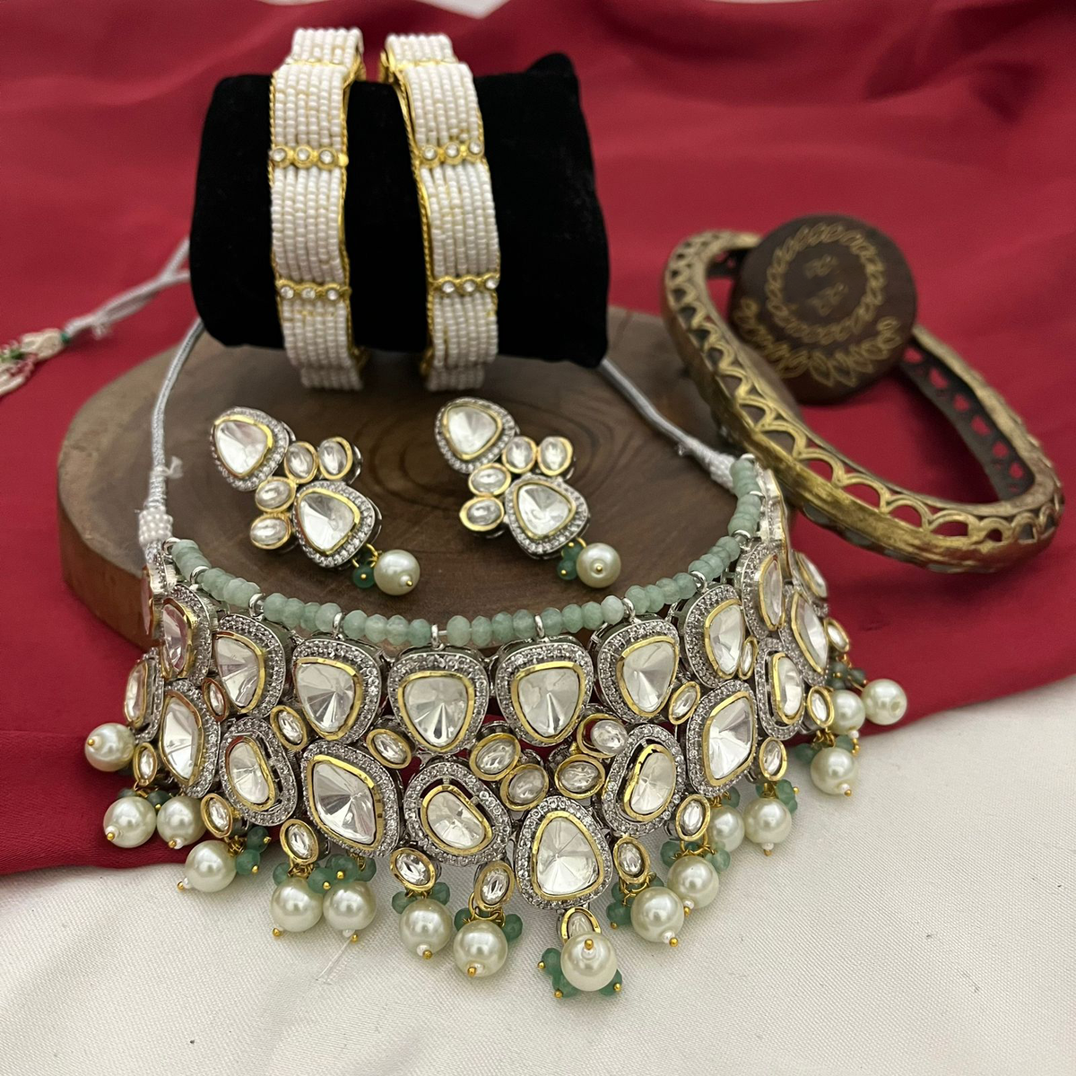 Luxurious Classic Bollywood Inspired Polki Choker Set, Classic Polki Choker Set, Wedding Polki Earrings Set, Bridal Polki Choker, Celebrity Polki Jewellery, Indian Jewellery Set