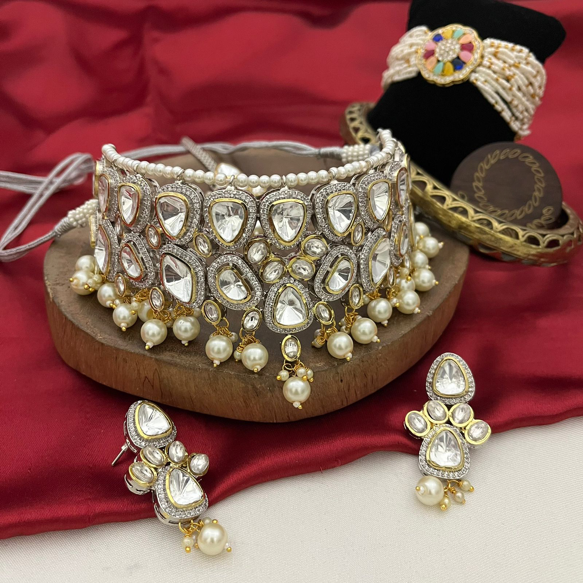 Luxurious Classic Bollywood Inspired Polki Choker Set, Classic Polki Choker Set, Wedding Polki Earrings Set, Bridal Polki Choker, Celebrity Polki Jewellery, Indian Jewellery Set