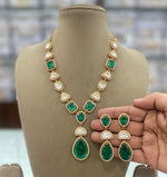 Teardrop Polki Statement Necklace Earrings Set, Teardrop Polki Jewellery, Teardrop Necklace Set, Polki Celebrities Jewellery