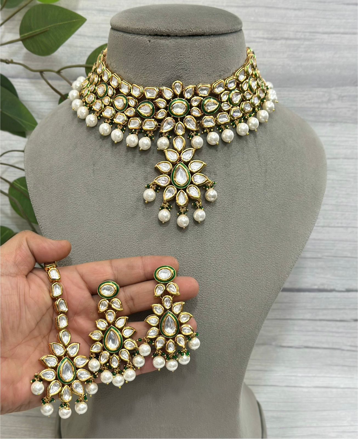 Teardrop Floral Bridal Choker Earrings Maangtika Set, Teardrop Pakistani Choker Set, Floral Indian Choker Set, Celebrity Jewellery Set, Wedding Jewelry