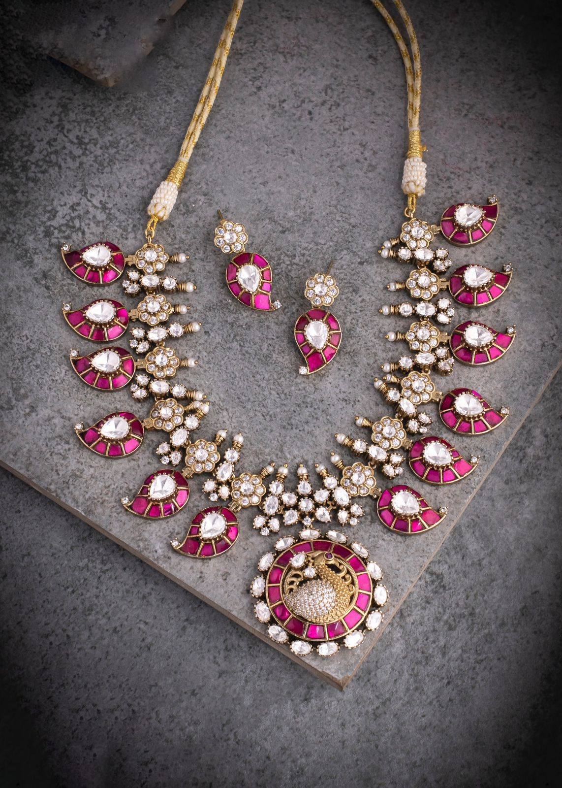 Indian Peacock Inspired Necklace Earrings Set, Peacock Bridal Jewelry Set, Pakistani Bird Jewelry, Bollywood Necklace Set