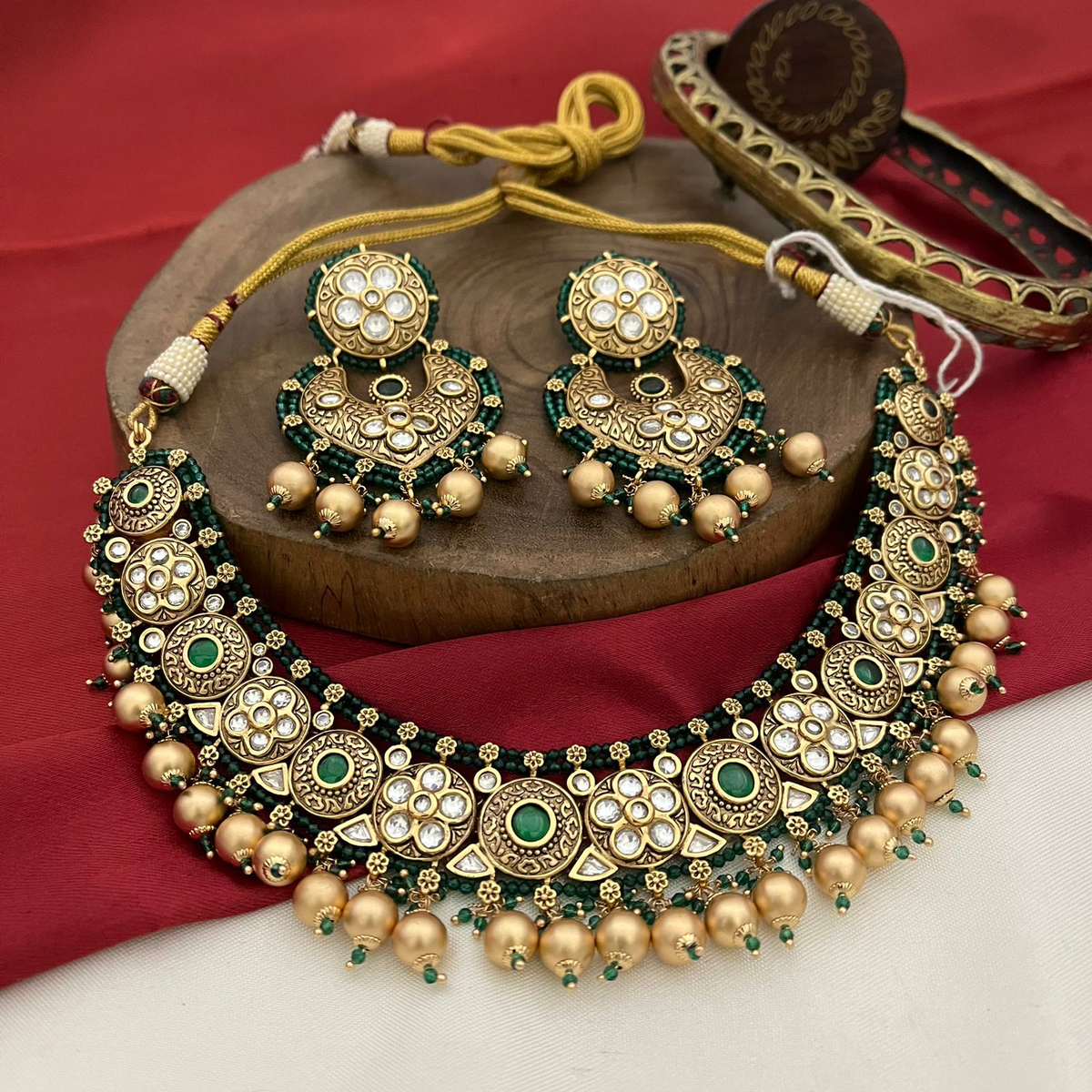 Gold Plated Jaipuri Choker Earrings Set, Indian Royal Choker Set, Rajsthani Jewelry Set, Gold Plated Royal Jewelry, Pakistani Jewelry Set