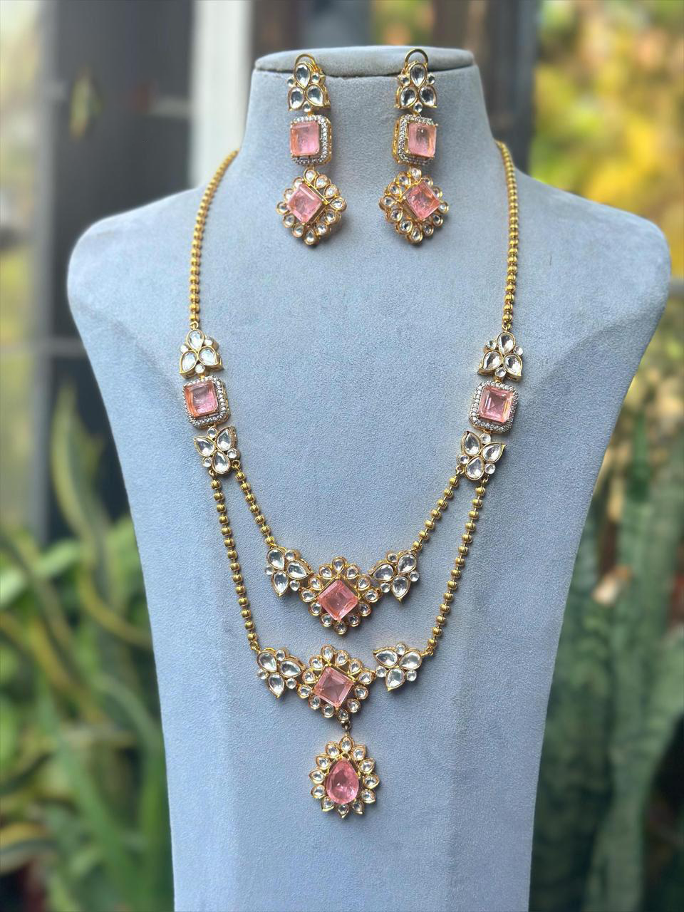 Celebrity Inspired Polki Indian Necklace Set, Bollywood Polki Necklace Set, Indian Jewelry Set, Polki Pakistani Jewelry Set, Wedding Necklace Set