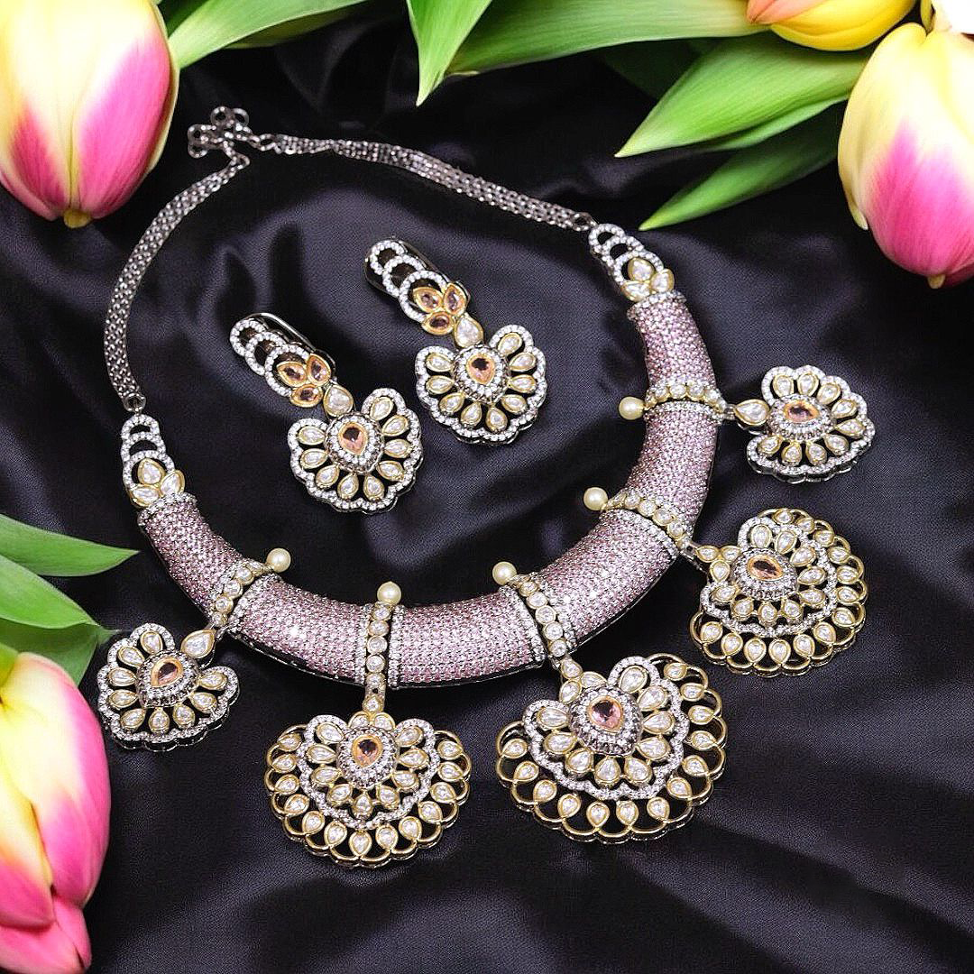 Rajsthani Heart Shaped Choker Earrings Set, Jaipuri Heart Shaped Jewelry, Indian Jewelry Set, Jaipuri Choker Set, Pakistani Choker Set