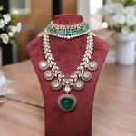 Handmade Polki Necklace Combined Choker Jewelry Set, Polki Necklace Choker Set, Green Polki Jewlry Set, Indian Necklace Combined Choker Set,