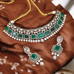 Bollywood Green Polki Choker Jewelry Set, Indian Polki Choker Set, Pakistani Choker Set, Wedding Choker Set
